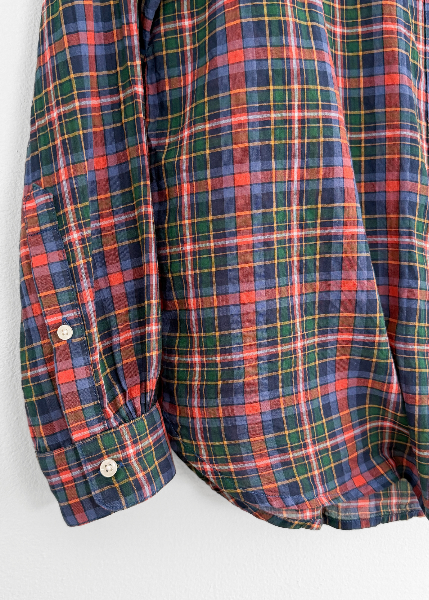 Trovata Birds of Paradise Red Green Blue Plaid Button Down (M)