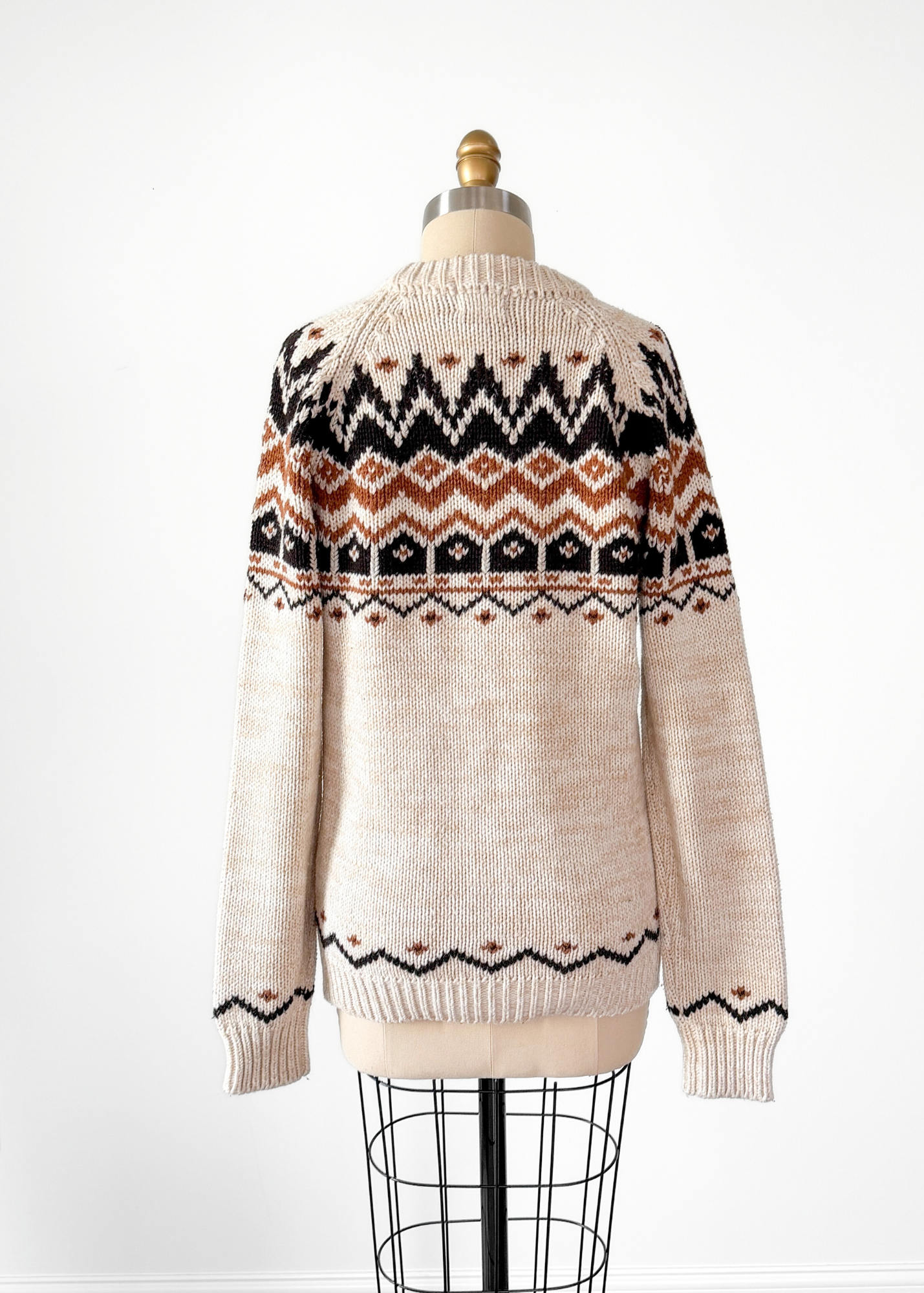 Vintage 80s f.a.I. Cream Tan Brown and Black Acrylic Pullover Sweater (M)