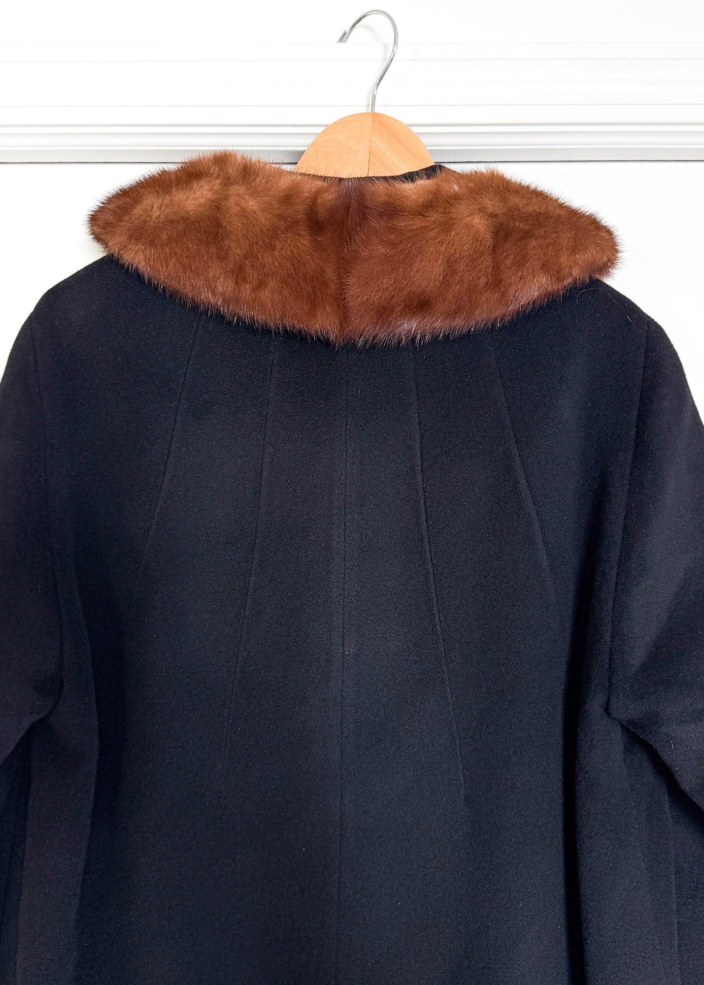 Vintage 60s Black Cashmere & Mink Collar Winter Coat (L)