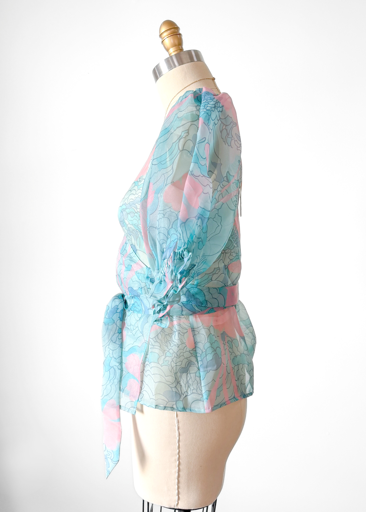 NEW Selkie Cloud 9 Blue & Pink Champagne Mod Print Wrap Top (S)