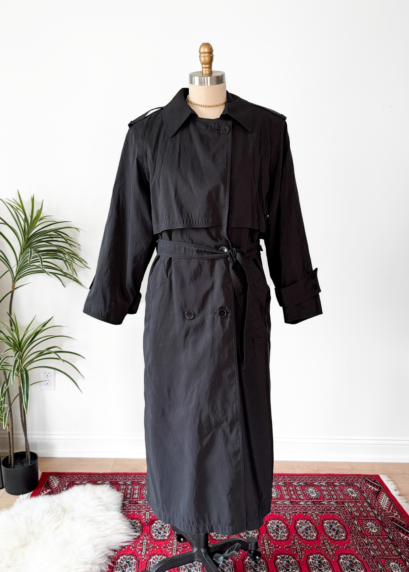 Vintage 80s Forecaster Classic Black Trench Coat with Wool Zip Lining (M)