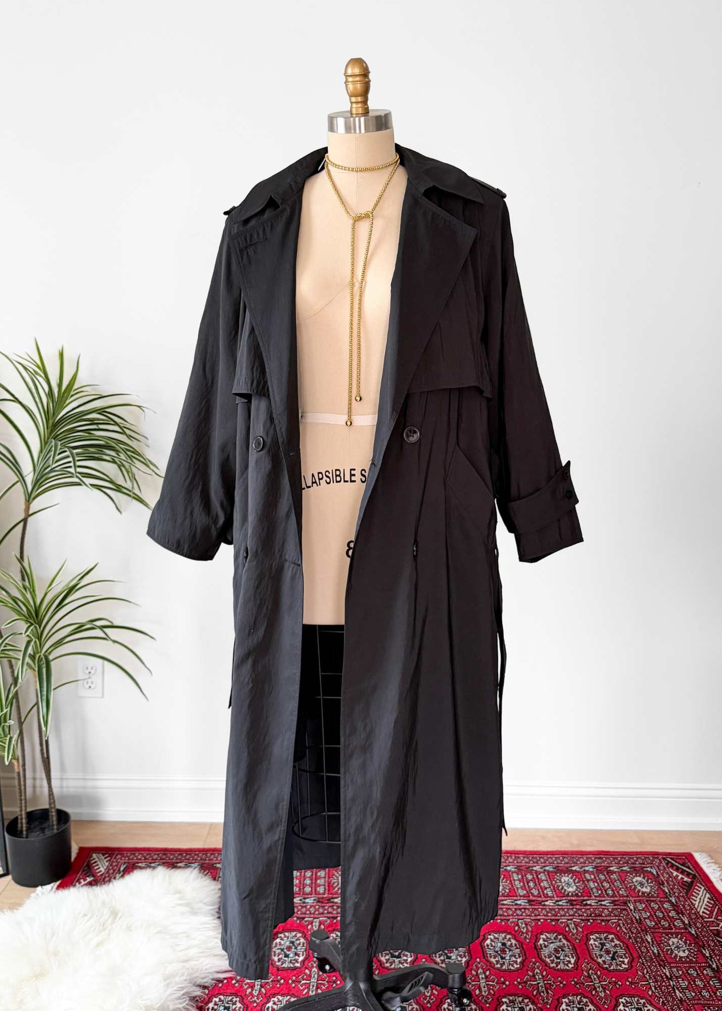 Vintage 80s Forecaster Classic Black Trench Coat with Wool Zip Lining (M)