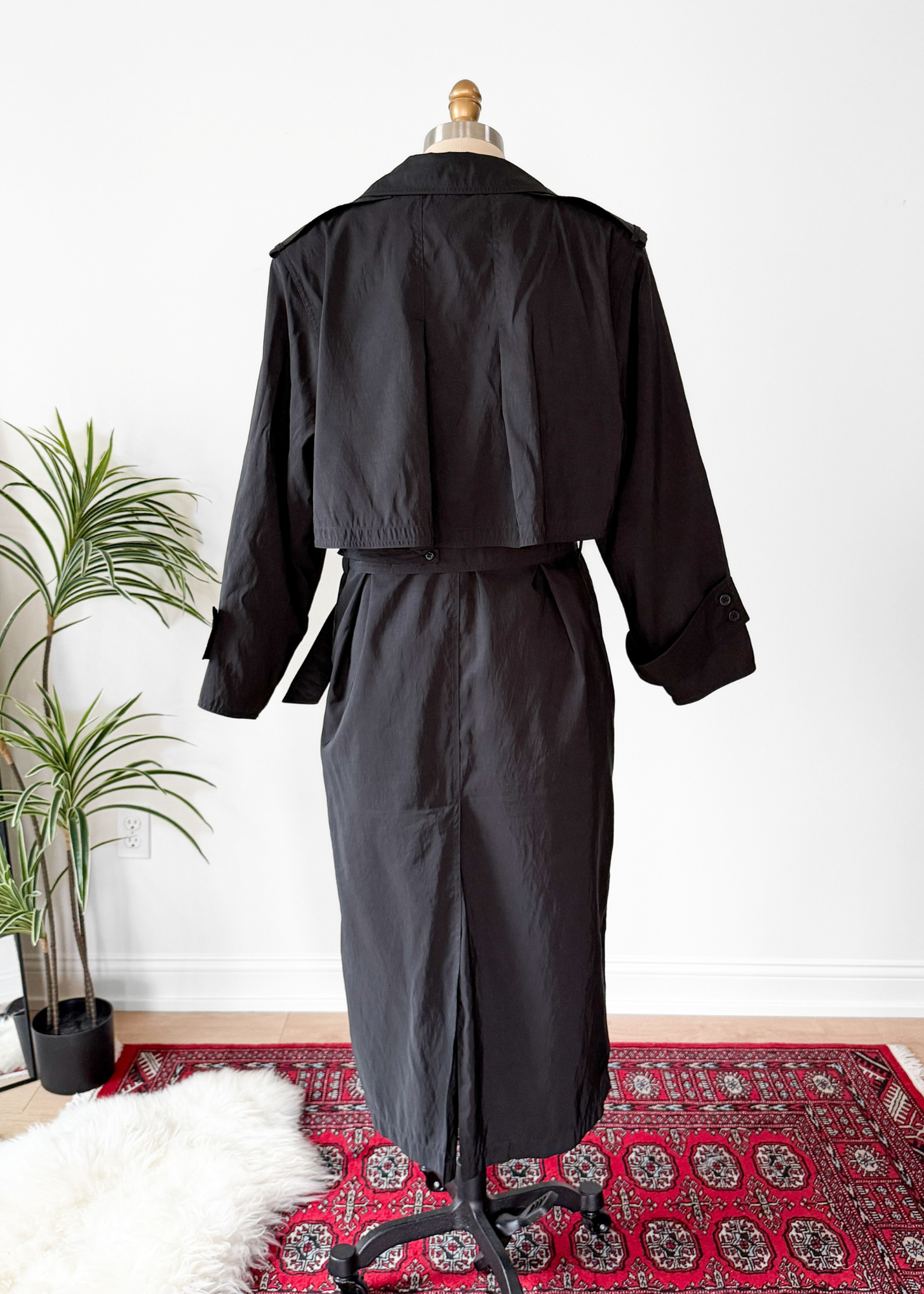 Vintage 80s Forecaster Classic Black Trench Coat with Wool Zip Lining (M)