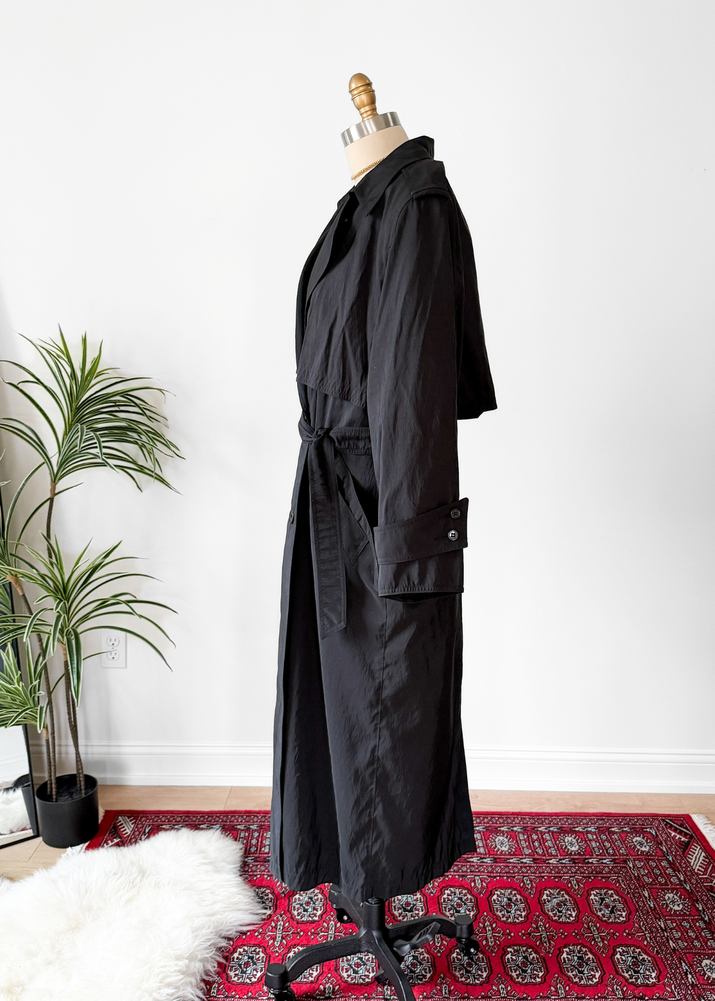 Vintage 80s Forecaster Classic Black Trench Coat with Wool Zip Lining (M)