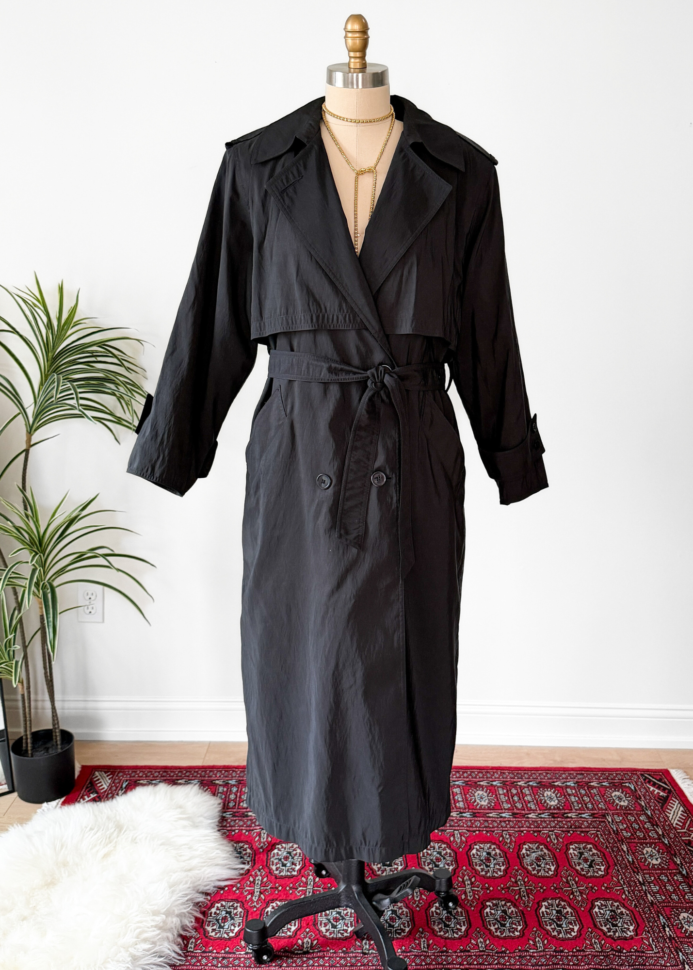Vintage 80s Forecaster Classic Black Trench Coat with Wool Zip Lining (M)