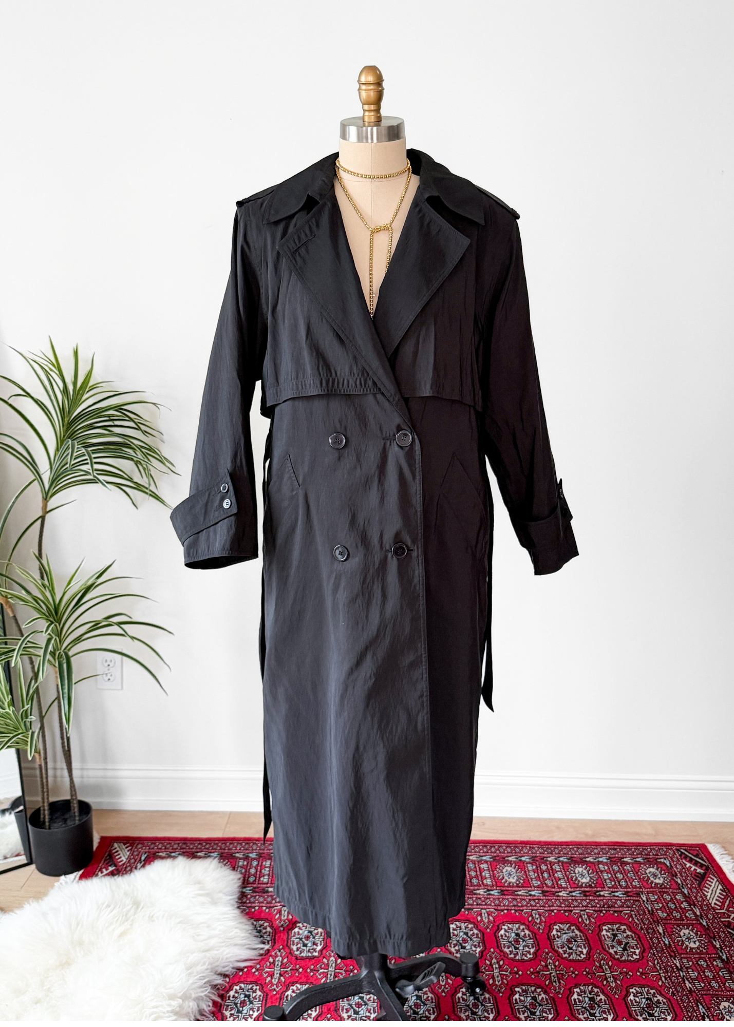 Vintage 80s Forecaster Classic Black Trench Coat with Wool Zip Lining (M)