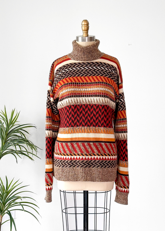 Vintage 70s Saint Laurent Rive Gauche Brown Rust Cream Knit Sweater