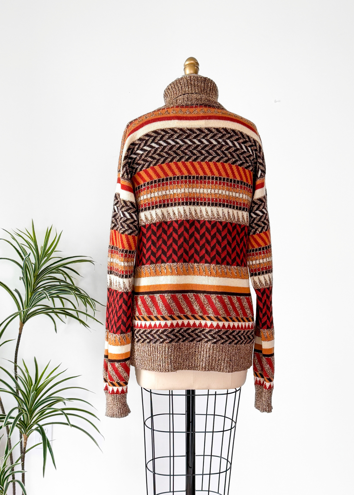 Vintage 70s Saint Laurent Rive Gauche Brown Rust Cream Knit Sweater