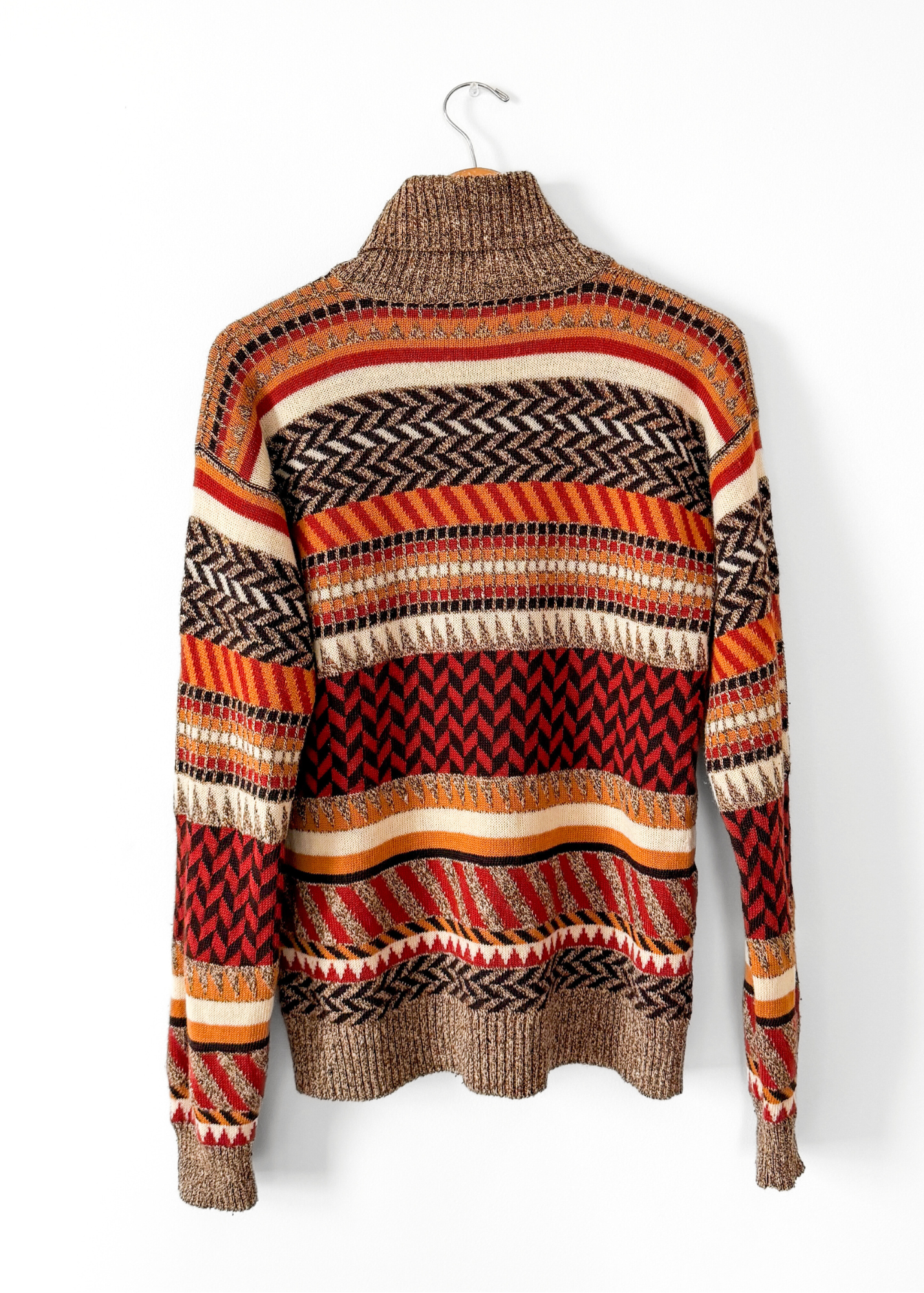 Vintage 70s Saint Laurent Rive Gauche Brown Rust Cream Knit Sweater