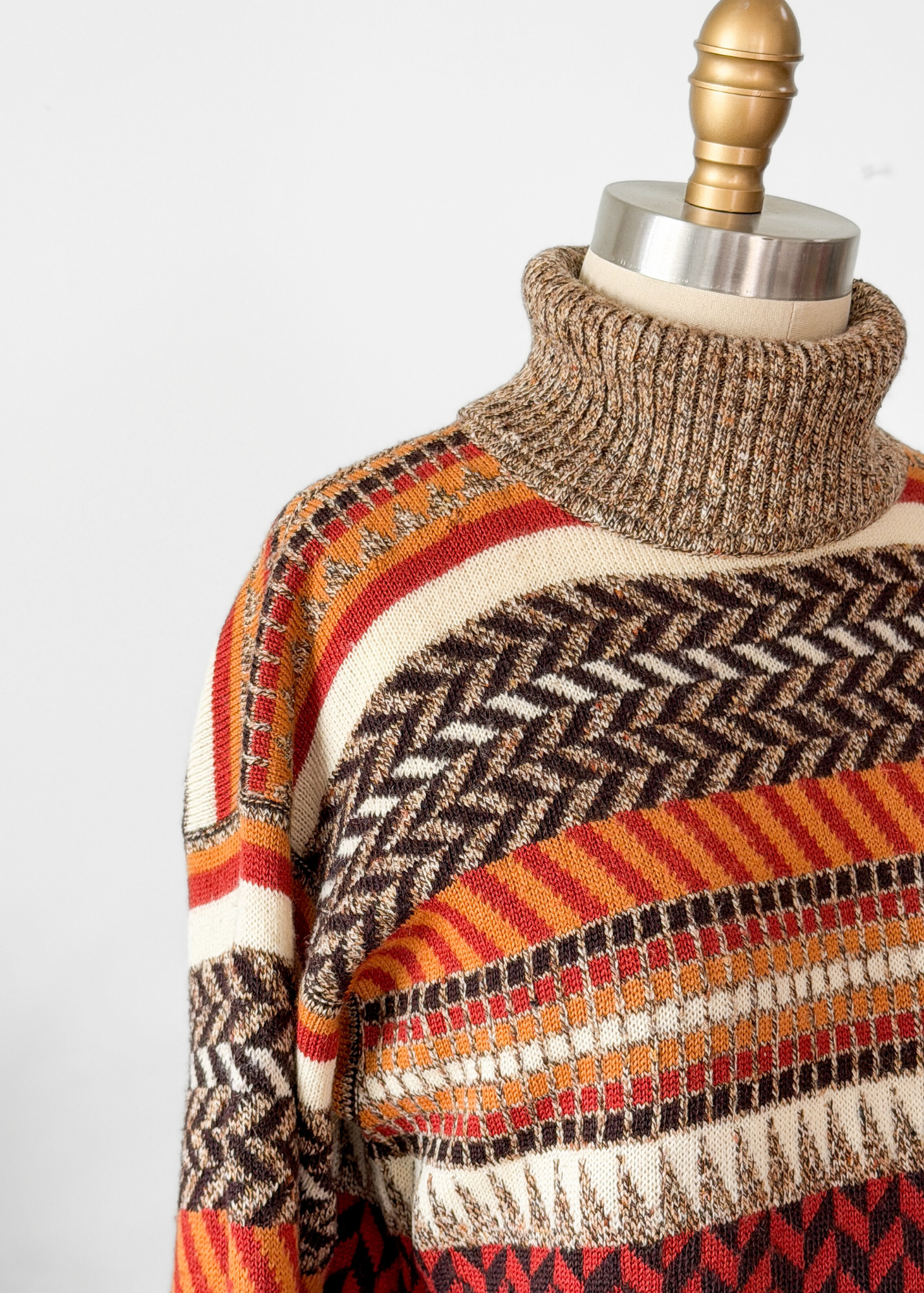 Vintage 70s Saint Laurent Rive Gauche Brown Rust Cream Knit Sweater