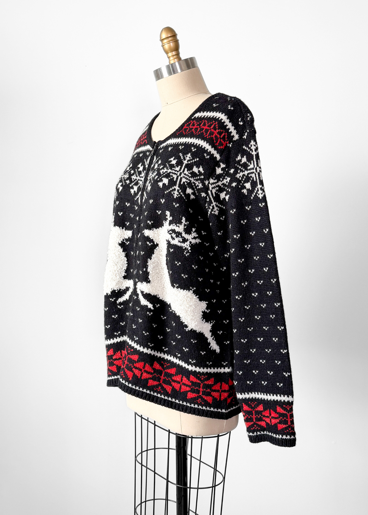 J. Jill Zip Front Deer Valley Fair Isle Cardigan Sweater (M)