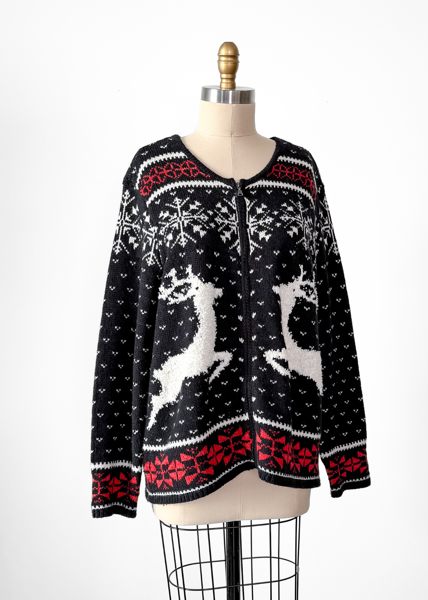 J. Jill Zip Front Deer Valley Fair Isle Cardigan Sweater (M)