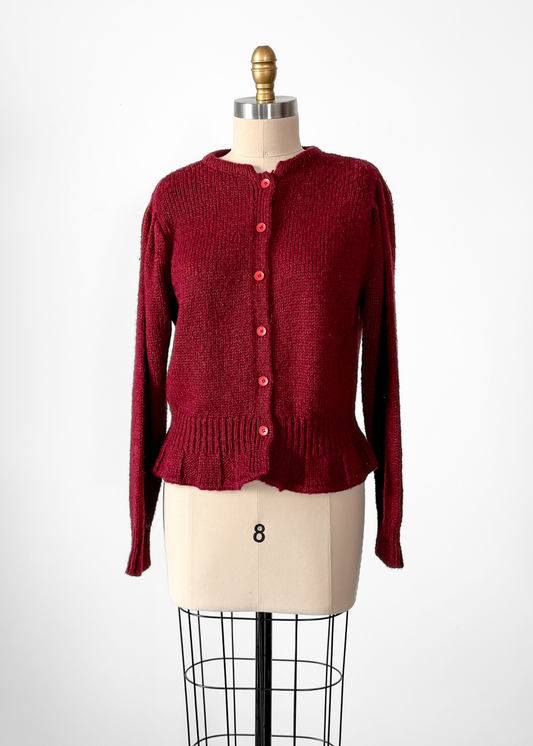 Vintage 80s Emotions Dark Red Acrylic Cardigan Sweater (M)