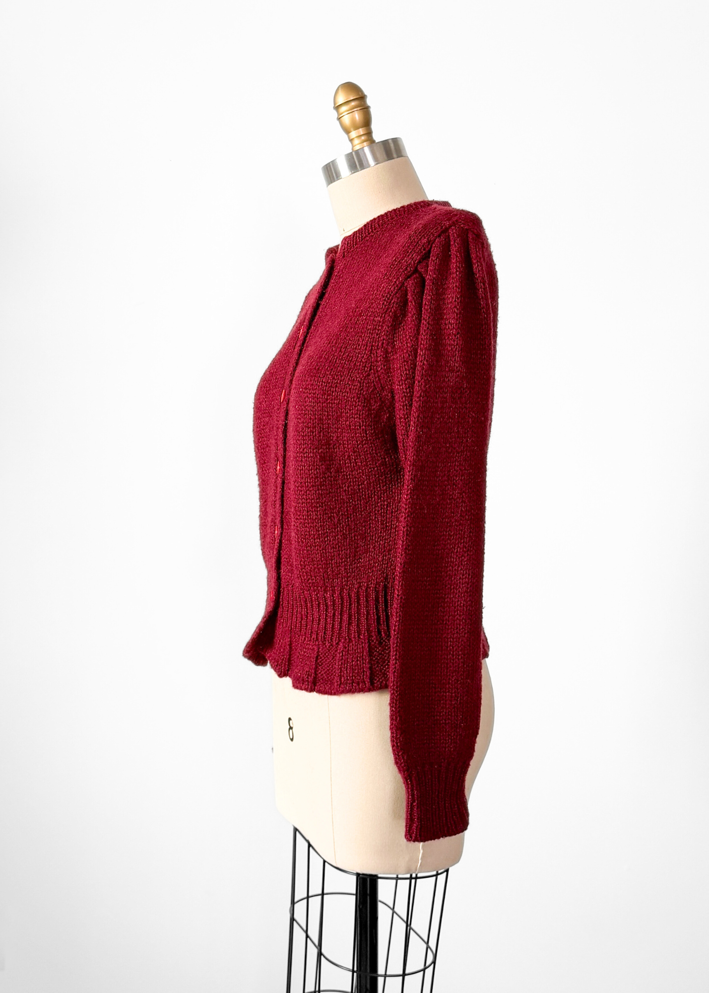 Vintage 80s Emotions Dark Red Acrylic Cardigan Sweater (M)