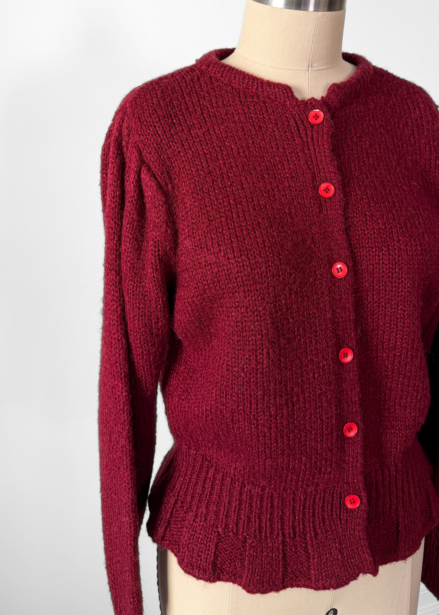 Vintage 80s Emotions Dark Red Acrylic Cardigan Sweater (M)
