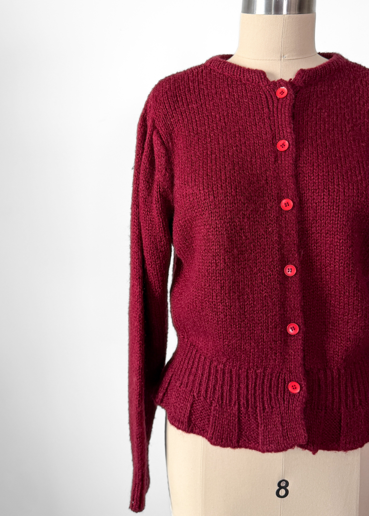 Vintage 80s Emotions Dark Red Acrylic Cardigan Sweater (M)