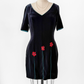 Vintage 00s JSC Black Velvet Red Floral Applique Dress (US 12)