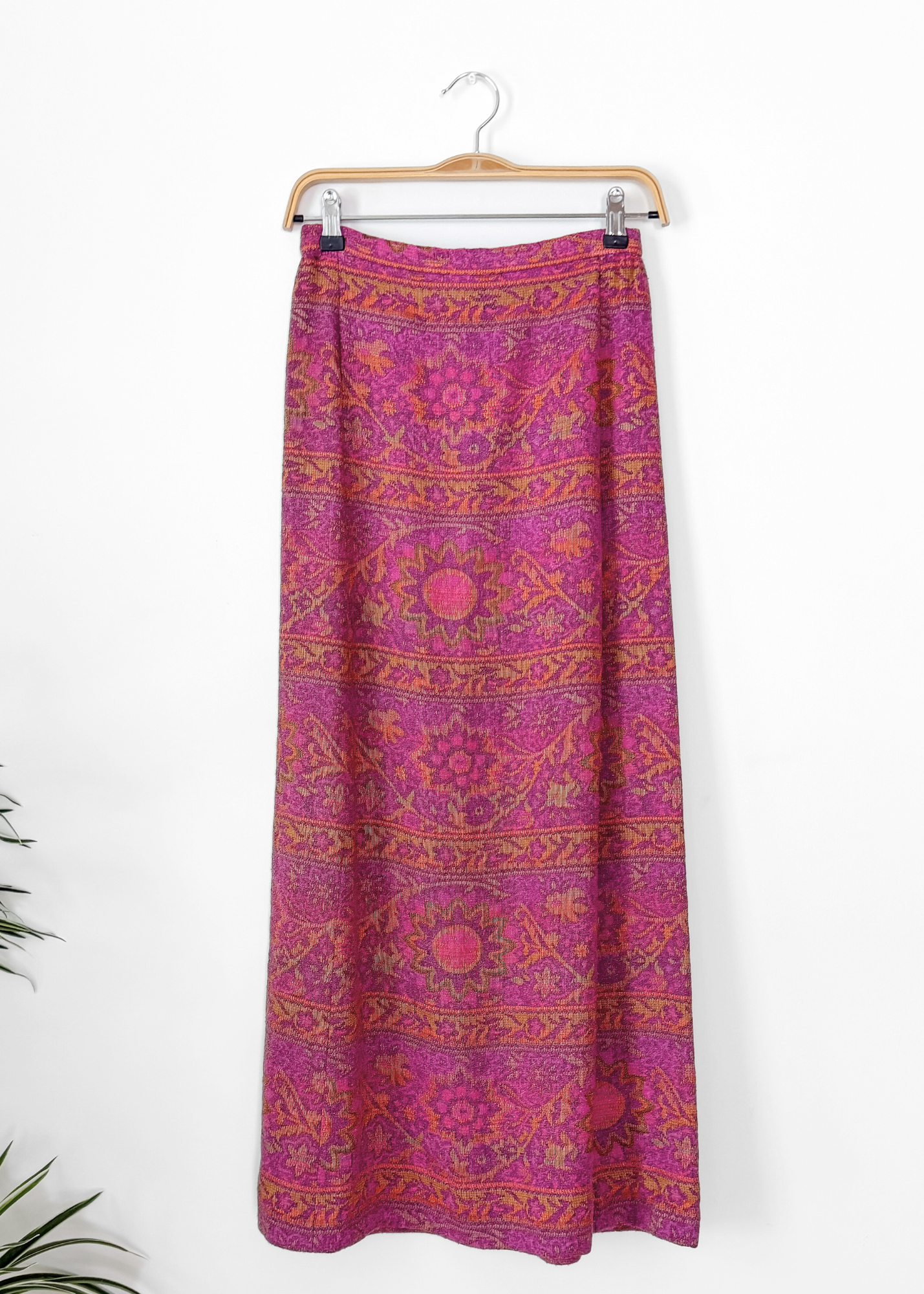 Vintage 70s John Meyer Pink Tapestry Maxi Skirt (S)