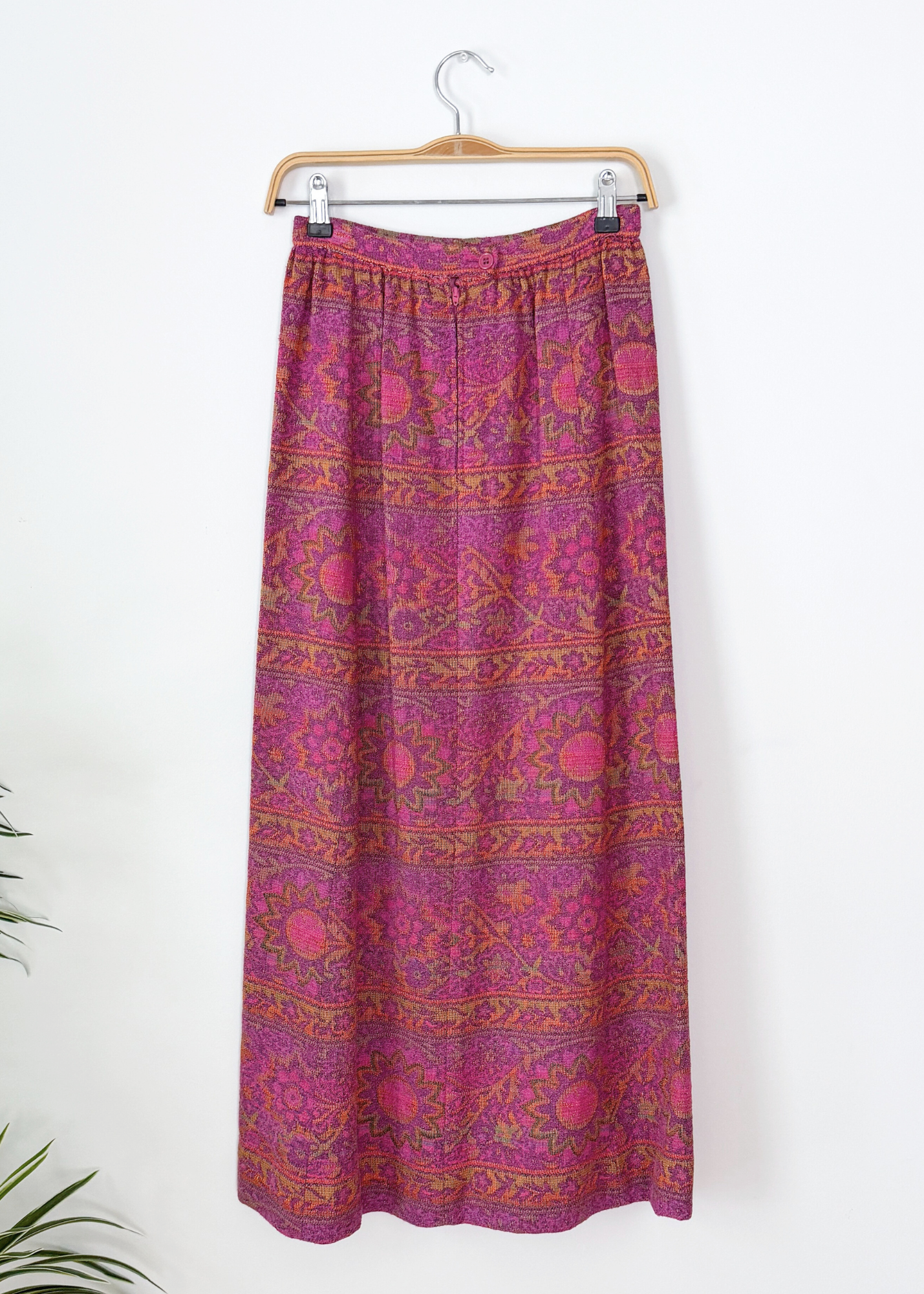 Vintage 70s John Meyer Pink Tapestry Maxi Skirt (S)