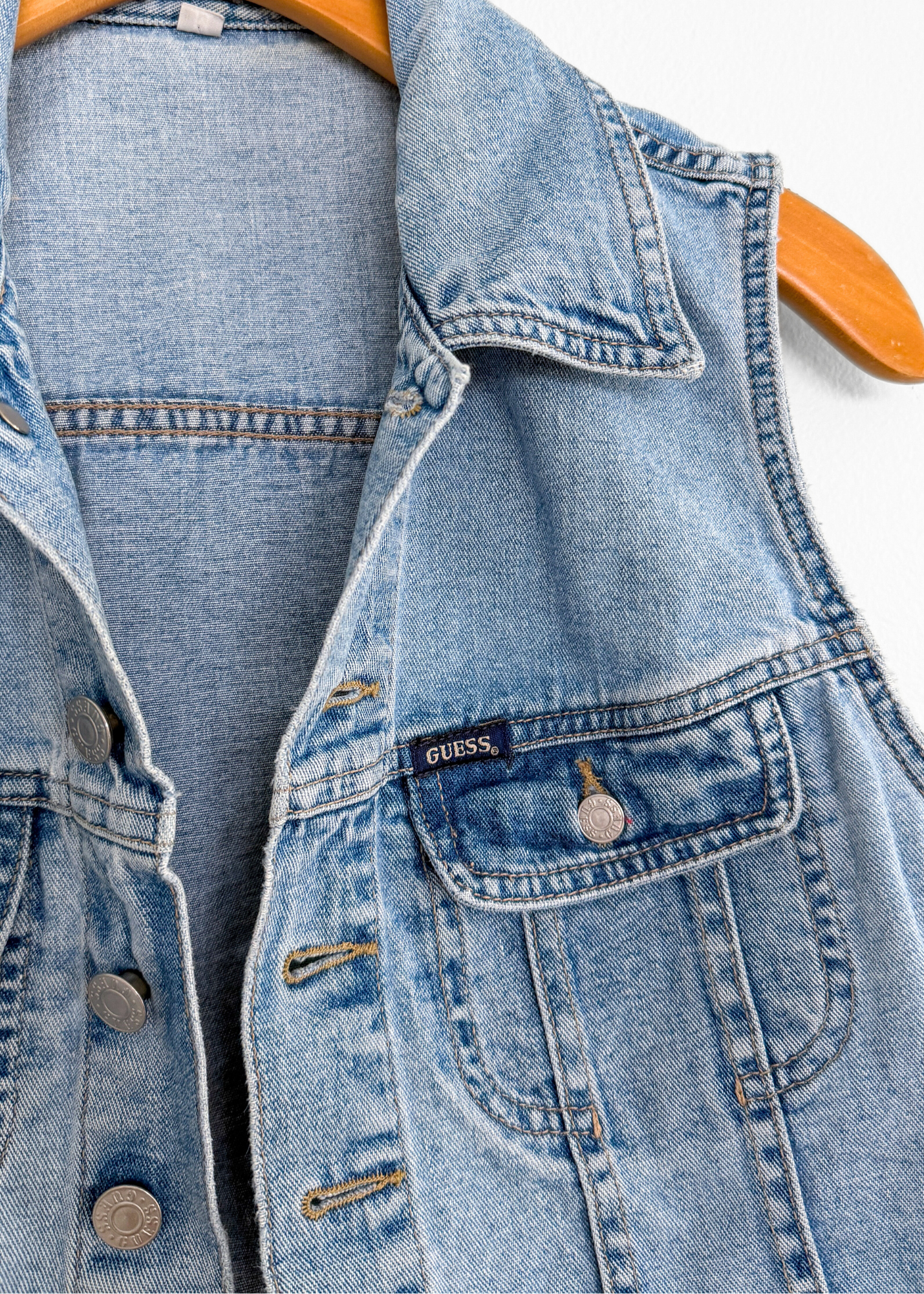 Vintage 90s Guess Denim Cropped Medium Wash Vest (M)
