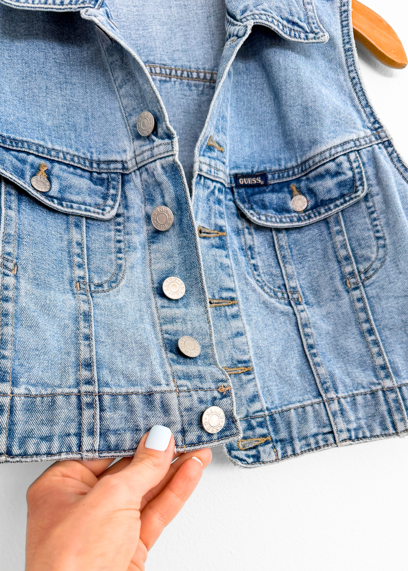 Vintage 90s Guess Denim Cropped Medium Wash Vest (M)