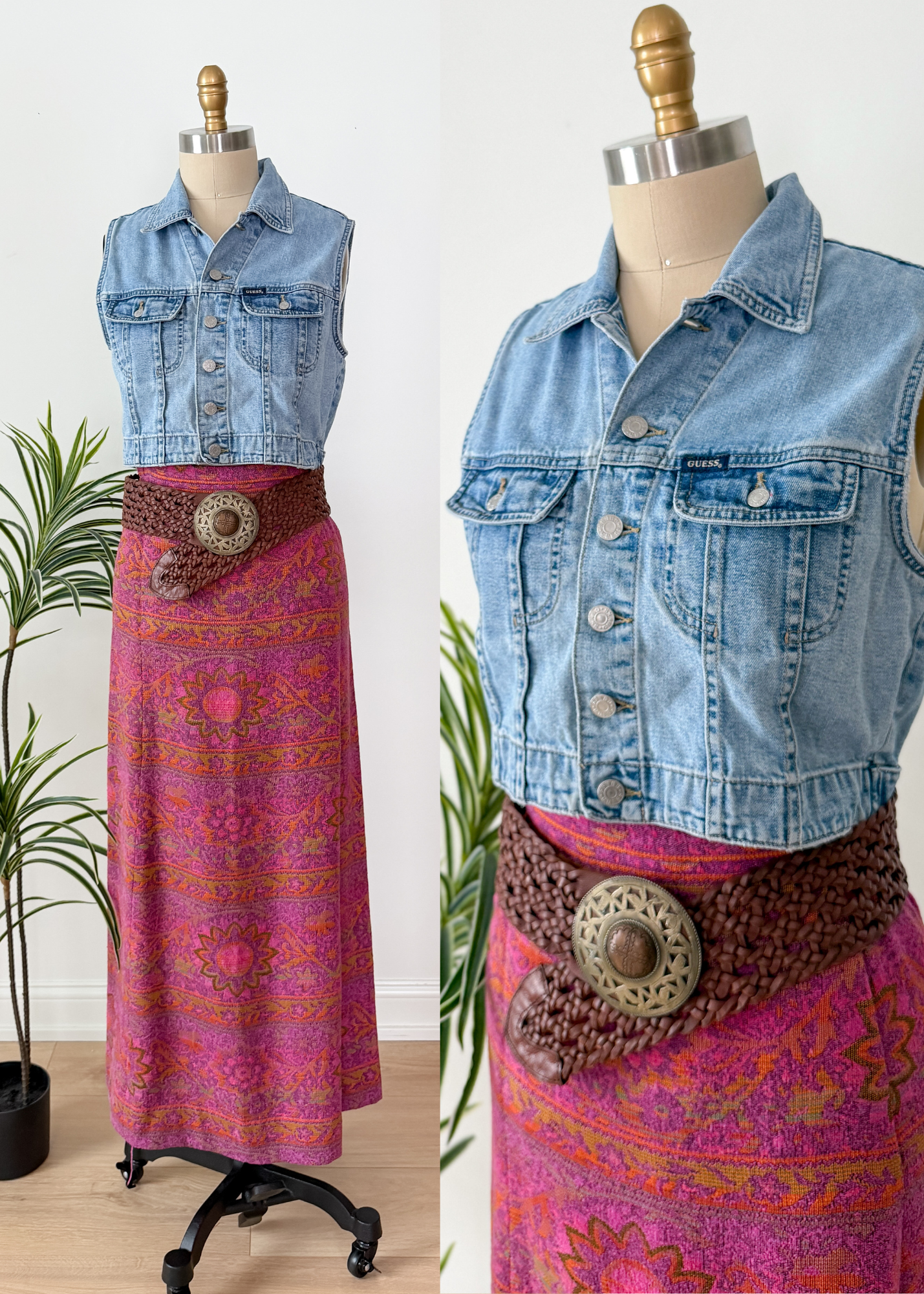 Vintage 90s Guess Denim Cropped Medium Wash Vest (M)