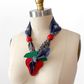 Vintage Strawberry Pendant Blue Bandana Handkerchief Scarf Necklace