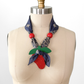 Vintage Strawberry Pendant Blue Bandana Handkerchief Scarf Necklace