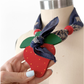 Vintage Strawberry Pendant Blue Bandana Handkerchief Scarf Necklace