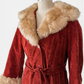Vintage 70s Rust Crushed Velvet & Faux Fur Penny Lane Coat (M)
