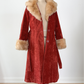 Vintage 70s Rust Crushed Velvet & Faux Fur Penny Lane Coat (M)