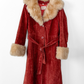 Vintage 70s Rust Crushed Velvet & Faux Fur Penny Lane Coat (M)