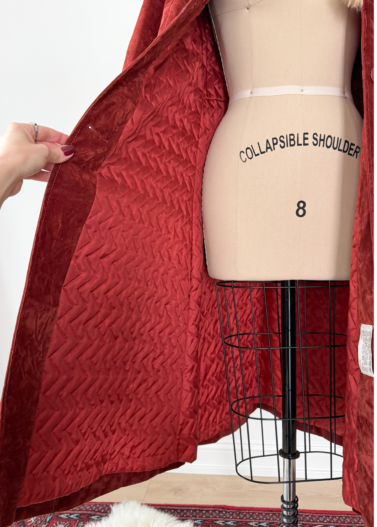 Vintage 70s Rust Crushed Velvet & Faux Fur Penny Lane Coat (M)