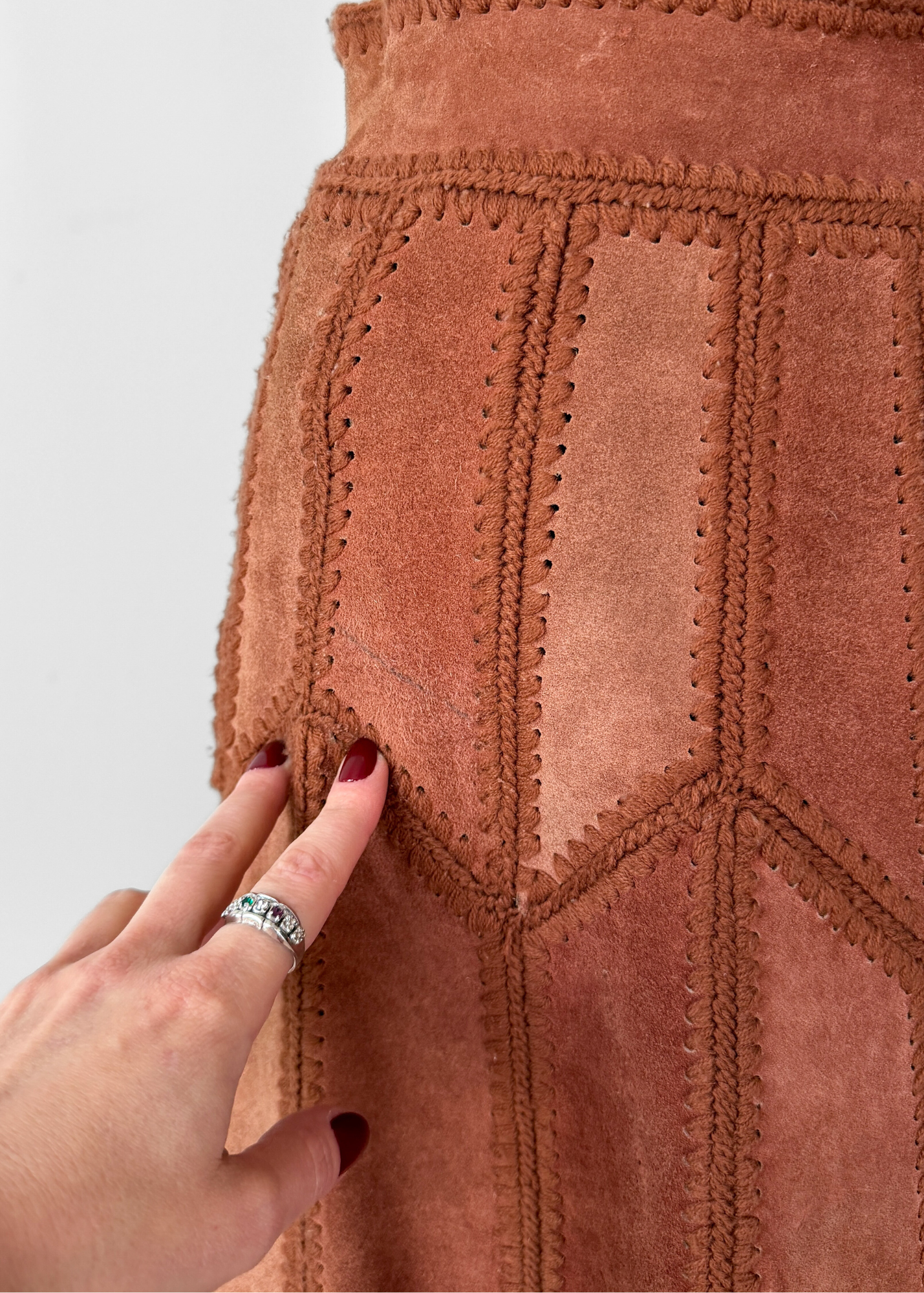 Vintage 70s Suede Leather Patchwork A-line Skirt (M or 8)