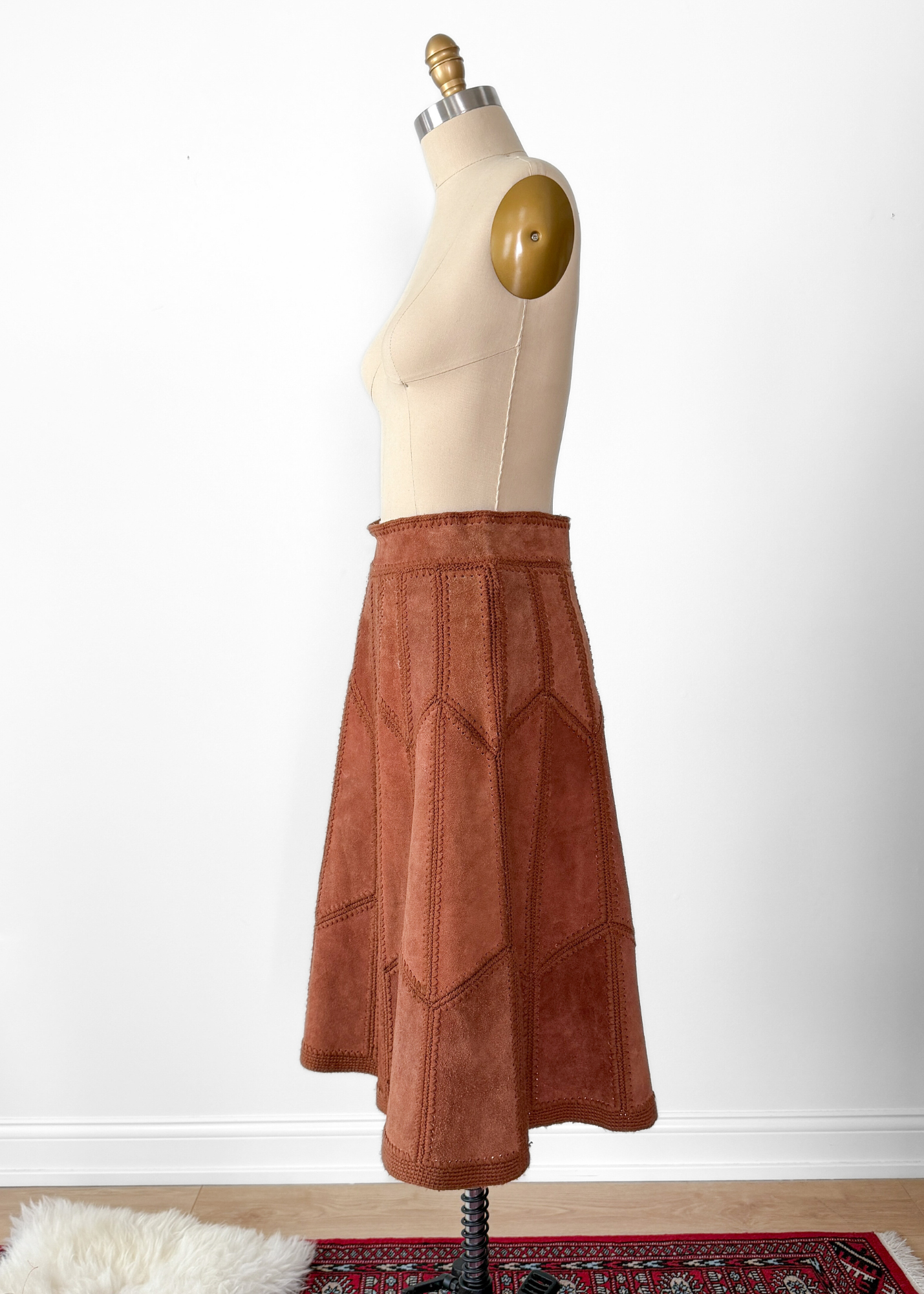 Vintage 70s Suede Leather Patchwork A-line Skirt (M or 8)
