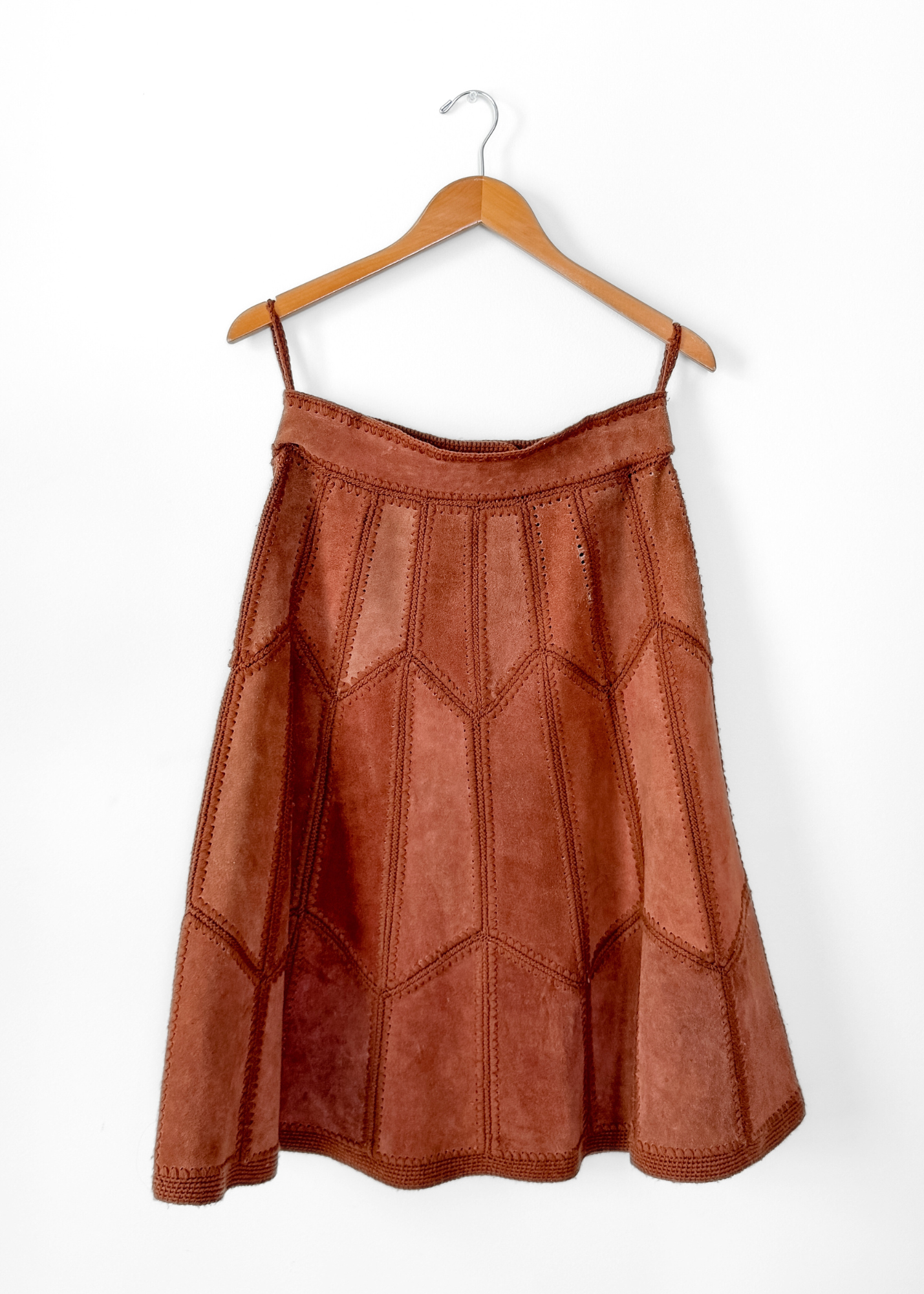 Vintage 70s Suede Leather Patchwork A-line Skirt (M or 8)