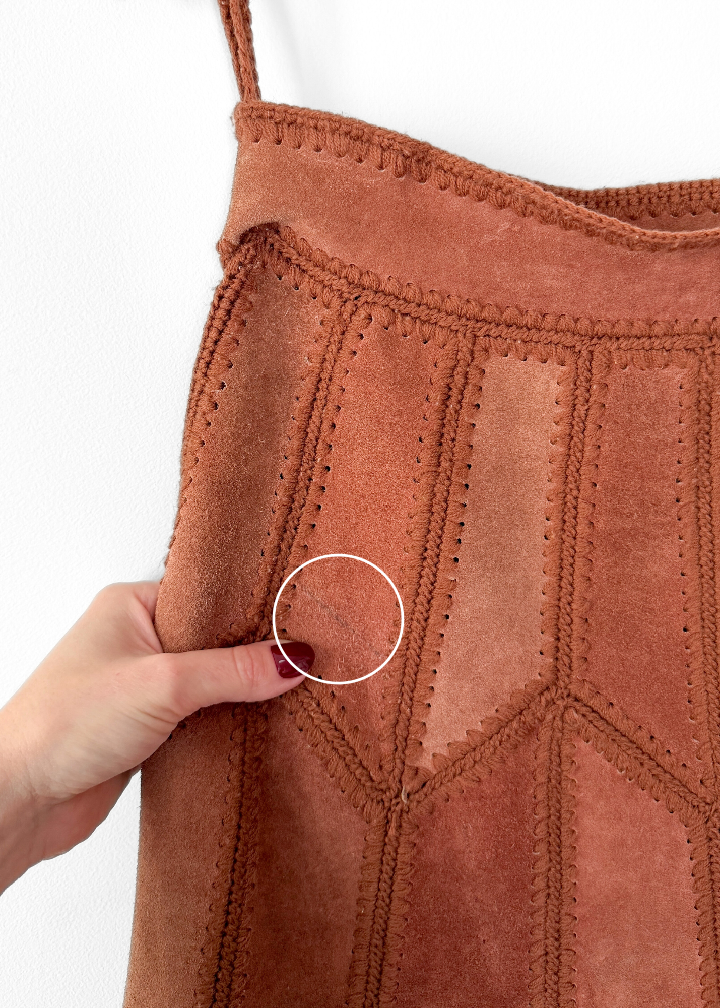 Vintage 70s Suede Leather Patchwork A-line Skirt (M or 8)