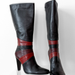 Vintage 90s Bronx Black Leather Patchwork Heeled Tall Boots (10)