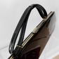 Vintage 70s 80s Black Patent Leather Extra Long Geometric Clutch Purse