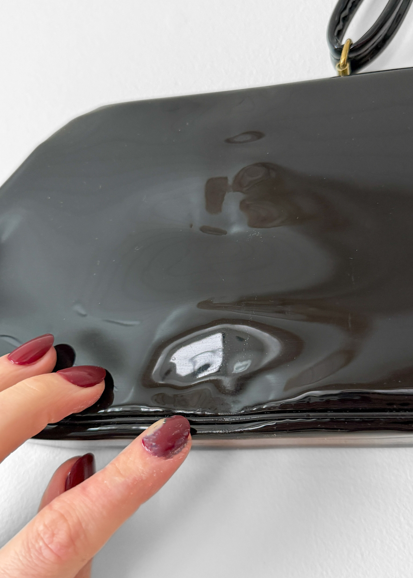 Vintage 70s 80s Black Patent Leather Extra Long Geometric Clutch Purse