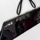 Vintage 70s 80s Black Patent Leather Extra Long Geometric Clutch Purse