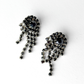 Vintage Black Rhinestone Chandelier Silver Clip-On Earrings