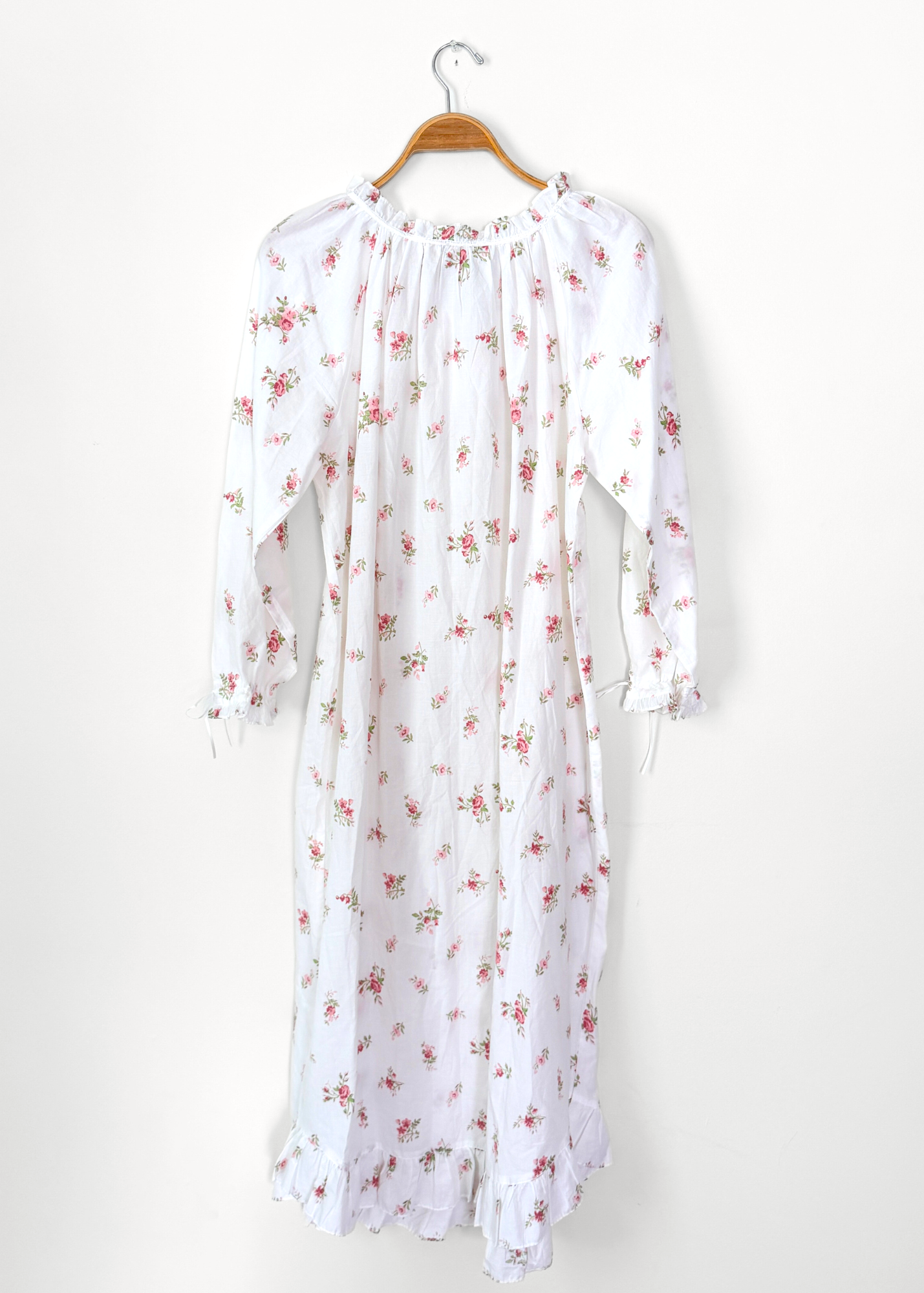 Vintage 90s Laura Ashley White & Rose Floral Print Feminine French Country Nightgown Dress (M)