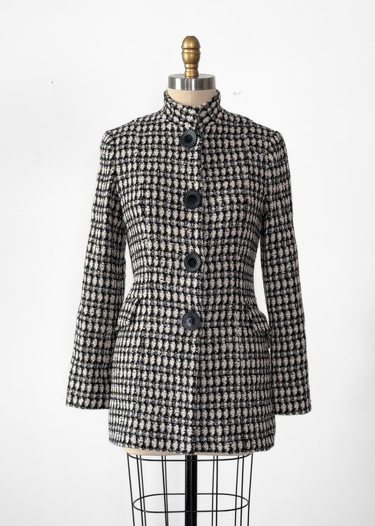 Vintage Liz Logie Black and Cream Wool Tweed Jacket (8)