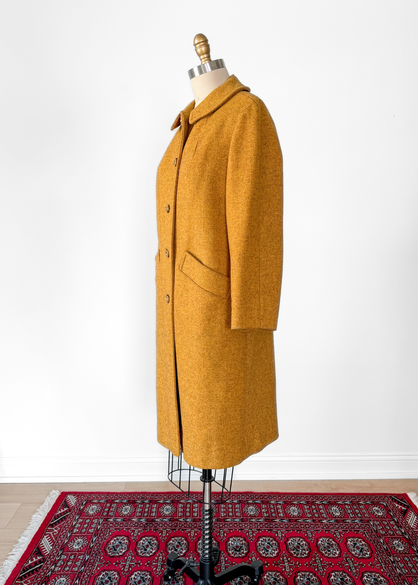 Vintage 60s Pendleton Heathered Golden Mustard Yellow Sculptural Wool Coat (M)