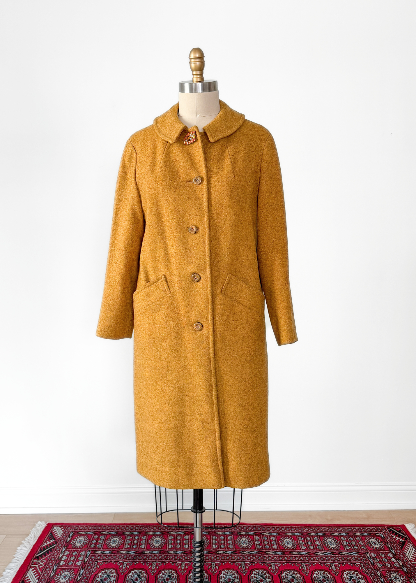 Vintage 60s Pendleton Heathered Golden Mustard Yellow Sculptural Wool Coat (M)