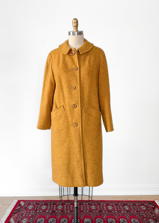 Vintage 60s Pendleton Heathered Golden Mustard Yellow Sculptural Wool Coat (M)