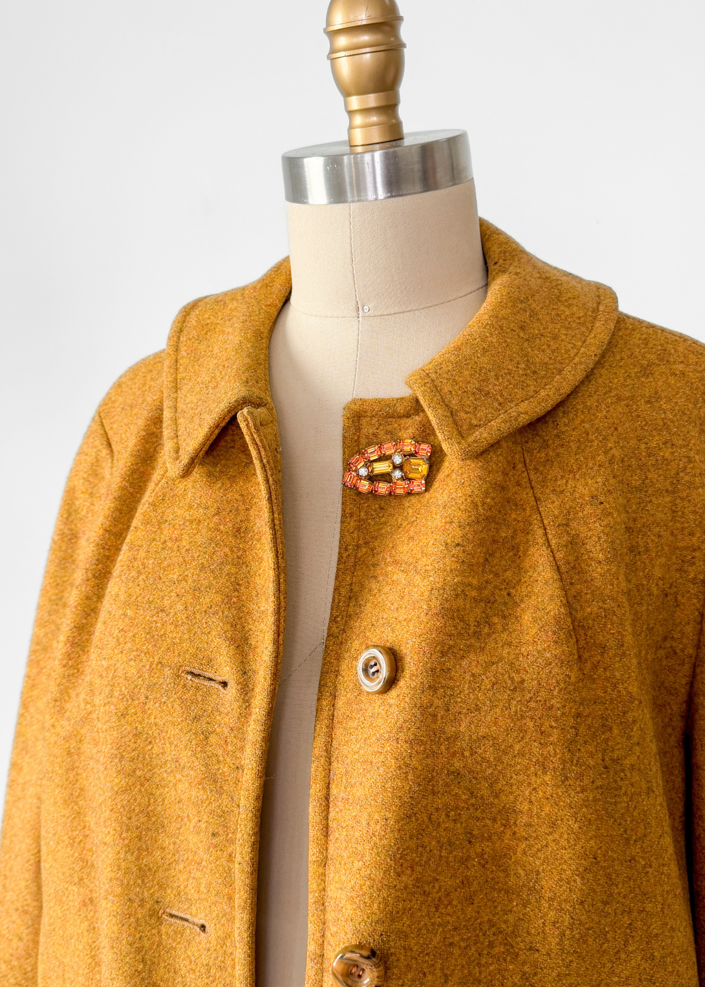 Vintage 60s Pendleton Heathered Golden Mustard Yellow Sculptural Wool Coat (M)