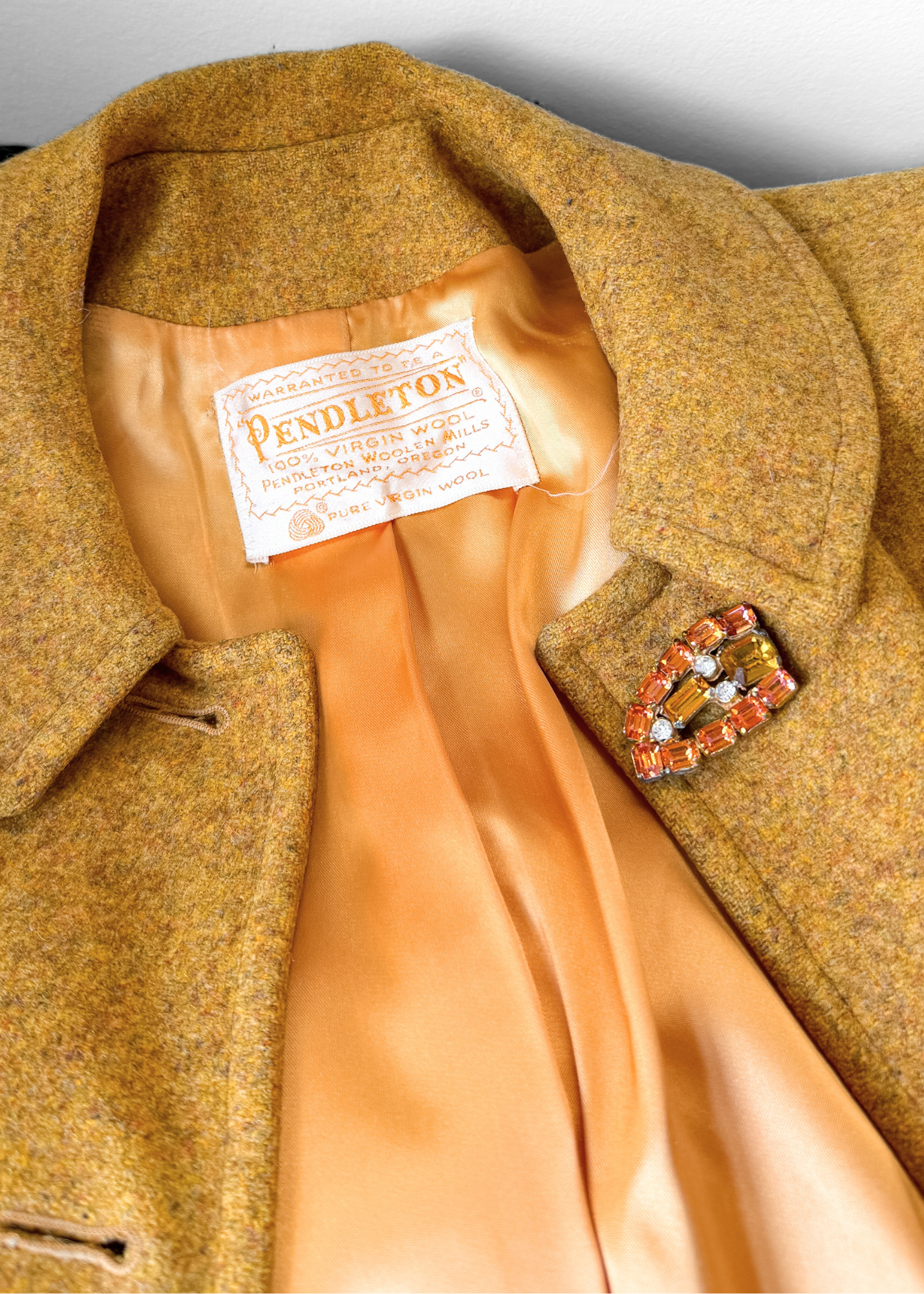 Vintage 60s Pendleton Heathered Golden Mustard Yellow Sculptural Wool Coat (M)