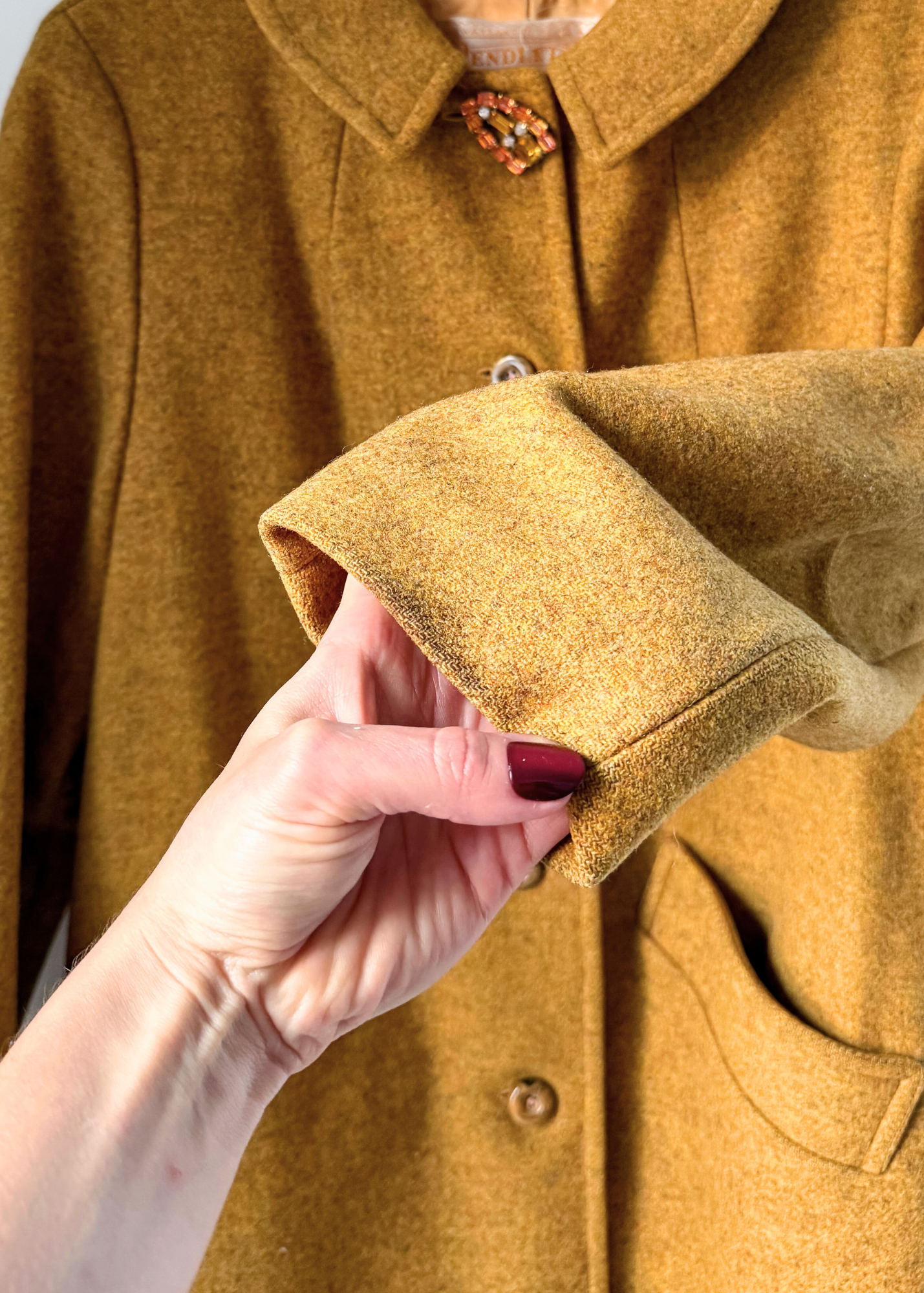 Vintage 60s Pendleton Heathered Golden Mustard Yellow Sculptural Wool Coat (M)